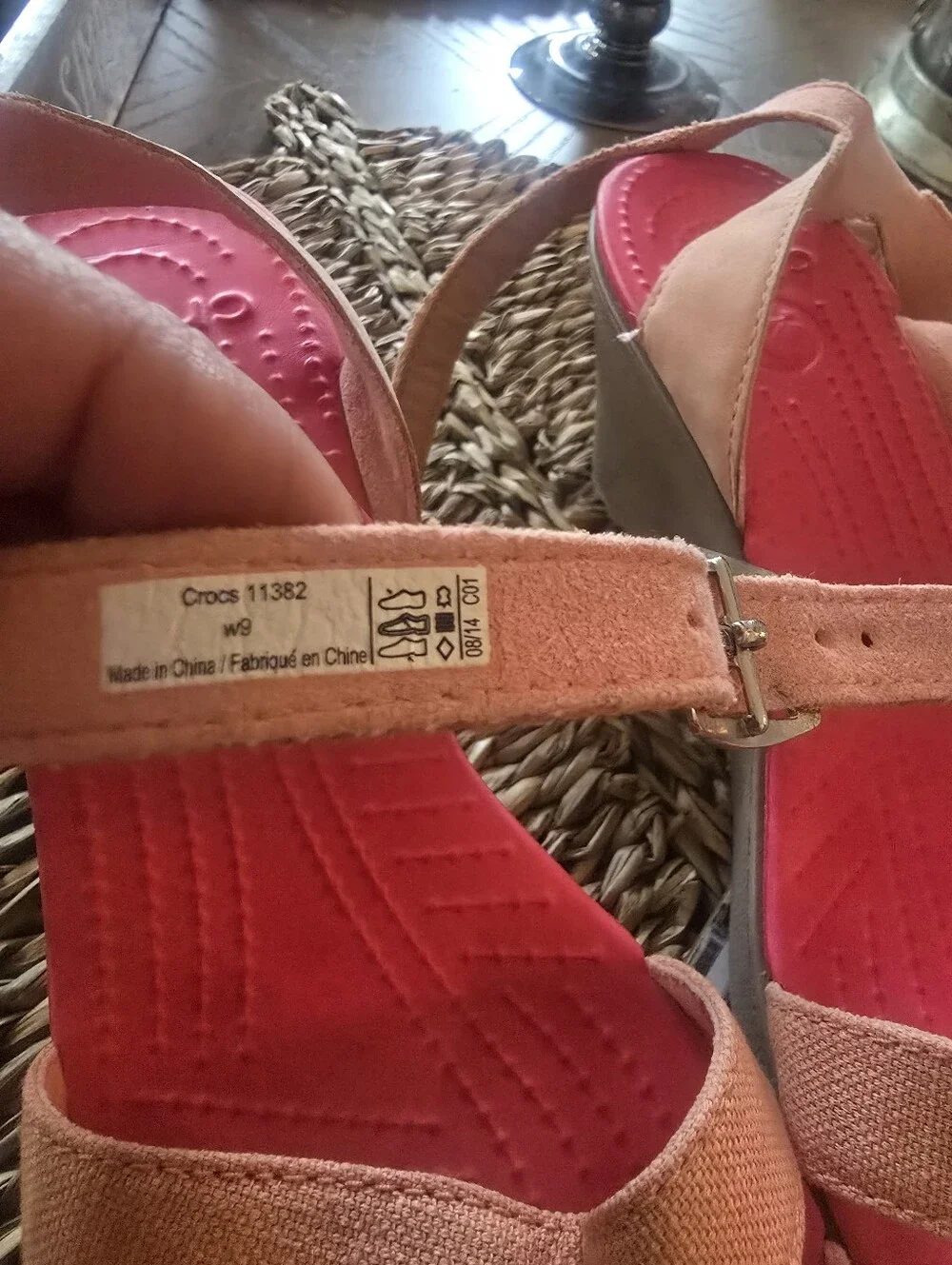Crocs Women’s Peach Pink Wedge Sandals - Ankle Strap Comfort